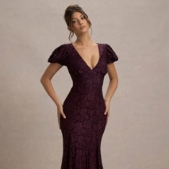 Elestria Port Lace V-Neck Puff-Sleeve Maxi Dress - Picture 1 of 3